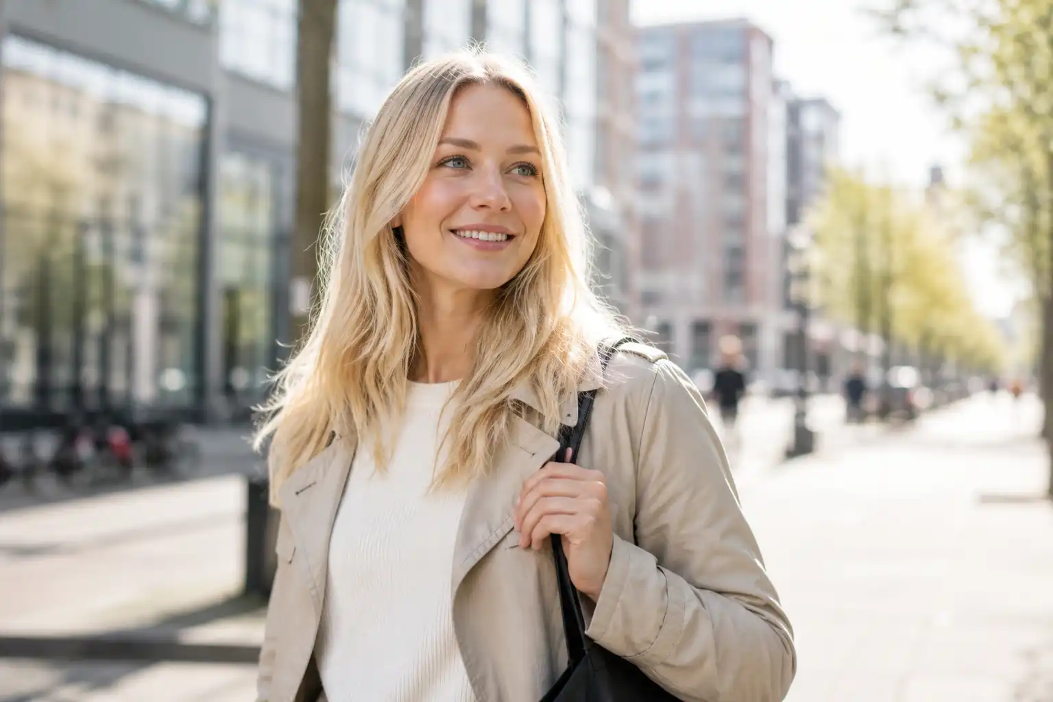 Nainen suunnittelemassa omaa talouttaan kaupungilla